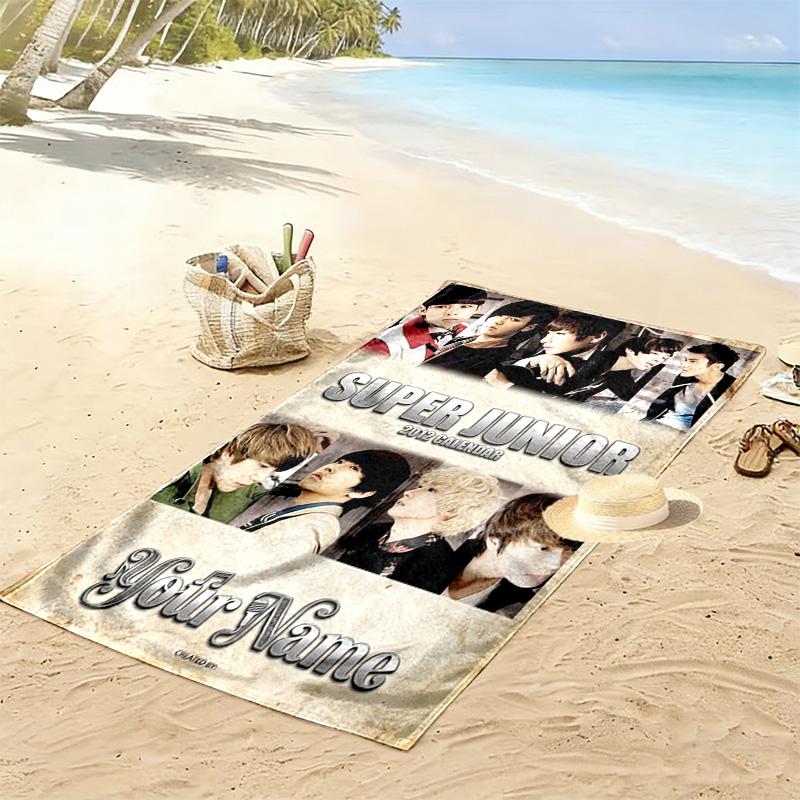 Name Custom Super Junior Print Beach Towel, Large Soft Quick Dry Towel for Beach Camping Swimming