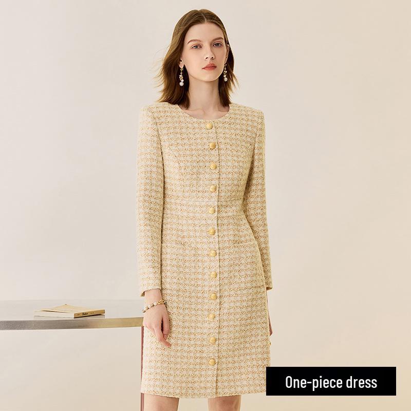 \ Ai Shang Chen Women s Houndstooth Tweed Midi Dress\ Small бежевый