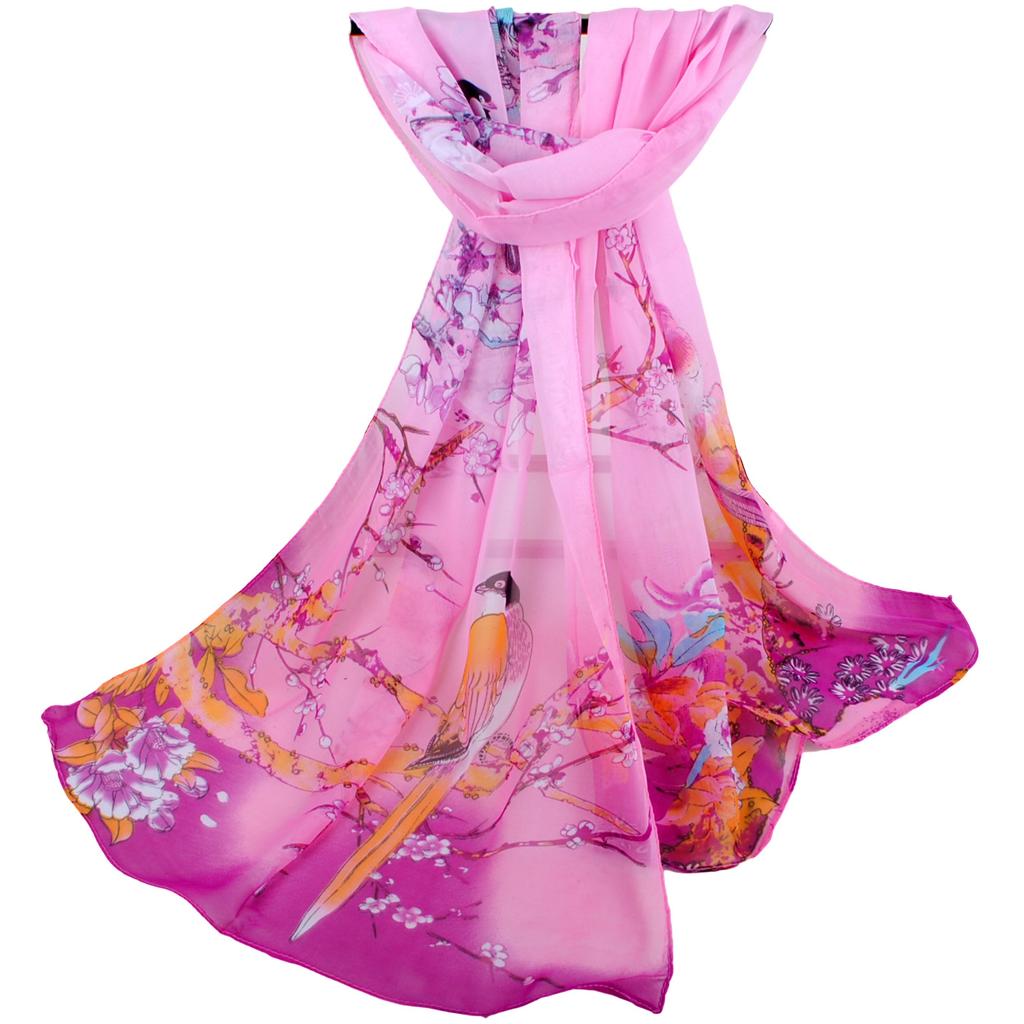 Glücksbringer Vogel Damen Chiffon Langer Seidenschal, Kleiner Garnschal, Kleines Geschenk.