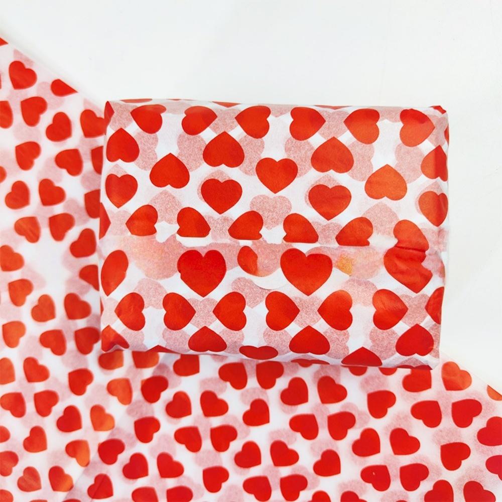 50 Sheets Red Heart Pattern Tissue Paper 50*35cm Gift Wrapping Paper Suitable for Wedding Valentine's Day Birthday GiftPackaging