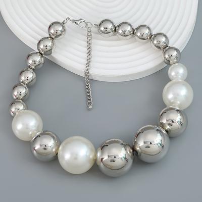 Imitation Pearl Necklace European and American Necklace Female Internet Celebrity Large CCB Round Beads Hip-hop Necklace