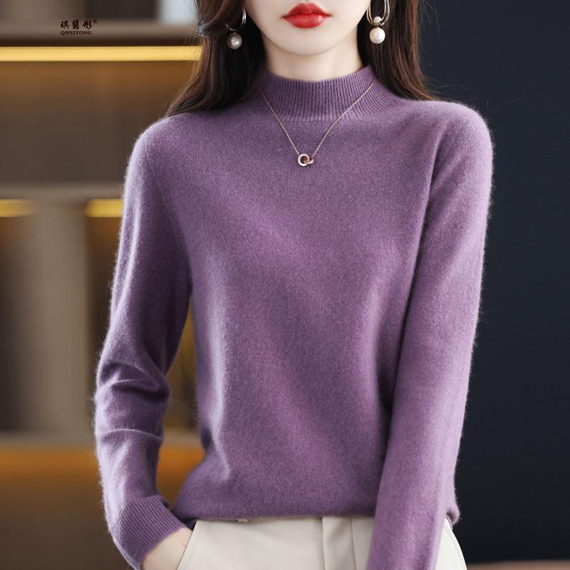 Autumn Winter Seamless Short Semi High Neck Loose Base Pullovers Knitted Women's Clothing Sweater for First-line Ready Sweaters