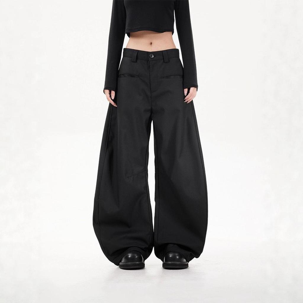 Unisex Schwarze Scimitar Weitbeinige Retro Anzughose – Locker, Gerades Bein, Hochwertig, Bodenlang, Freizeitkleidung