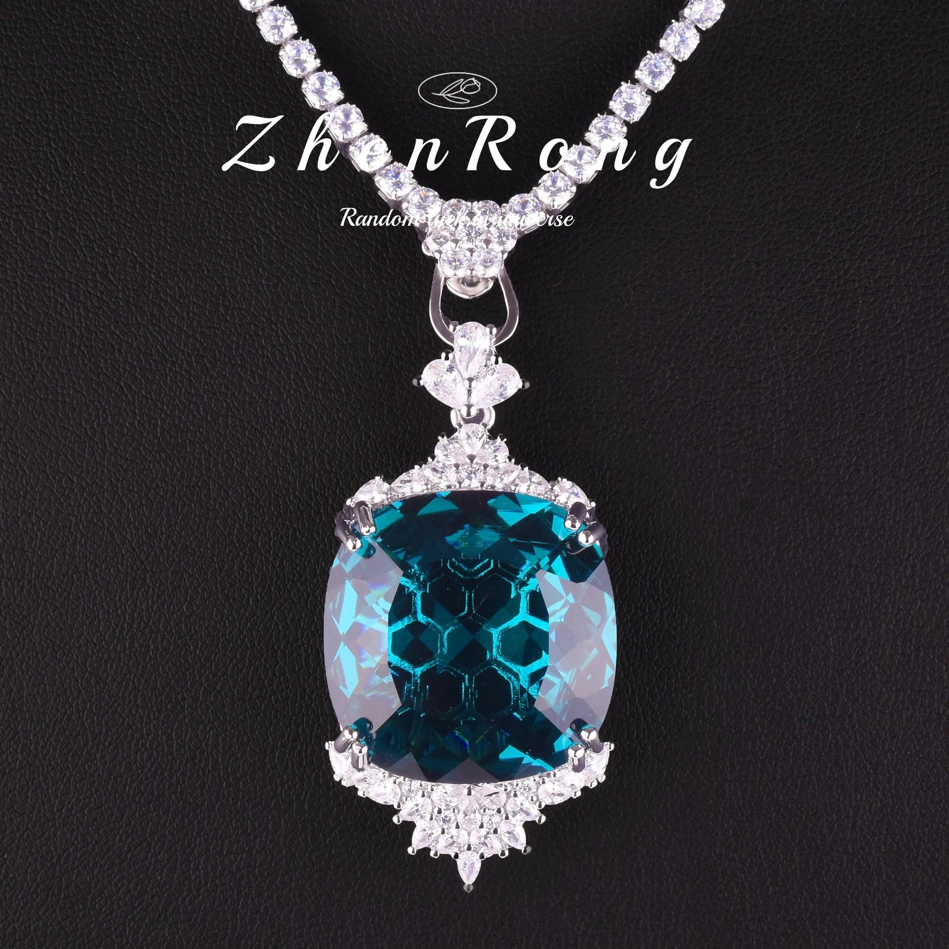 

Роскошное ожерелье с подвеской из лондонского голубого драгоценного камня в европейском и американском стиле для женщин