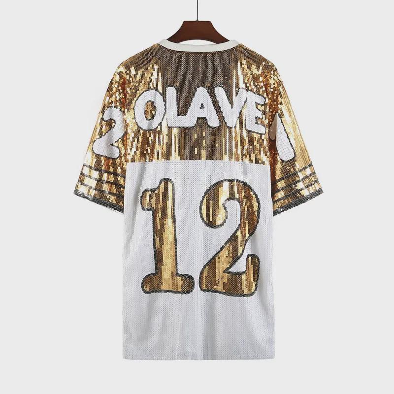 2024 Summer Women's Sequined Solid Color Round Neck Loose Short-Sleeve T-Shirt