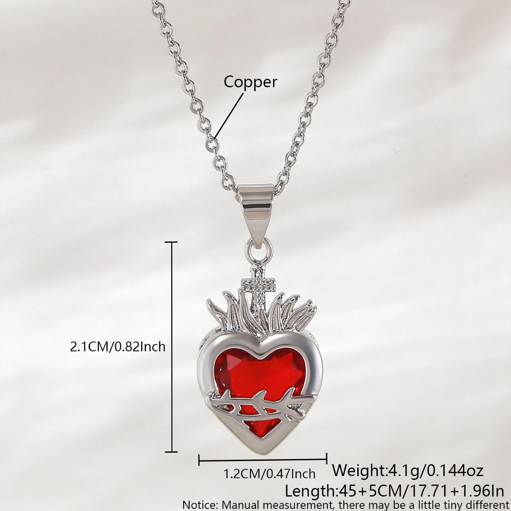 MHS.SUN Gold Plated Sacred Heart of Jesus Cross Necklace Red Zircon Religious Catholic Pendant Necklaces For Women Girls Jewelry