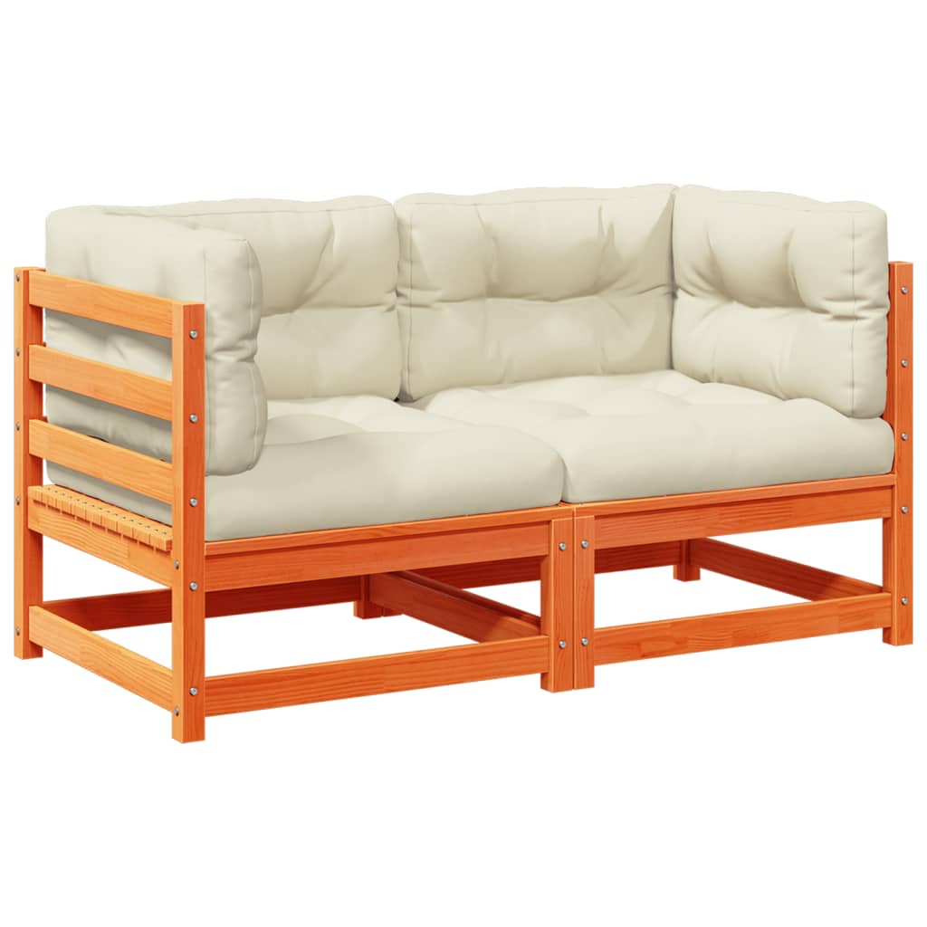2 Piece Garden Sofa Set with Cushions Wax Brown Pine Wood