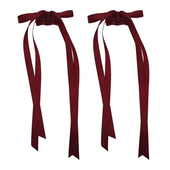 2Pcs Hair Claw Bow Shape Decorative Long Ribbon Hair Clip Powerful Holding Technology Seamless Magnetic Suction Design Hair Pin