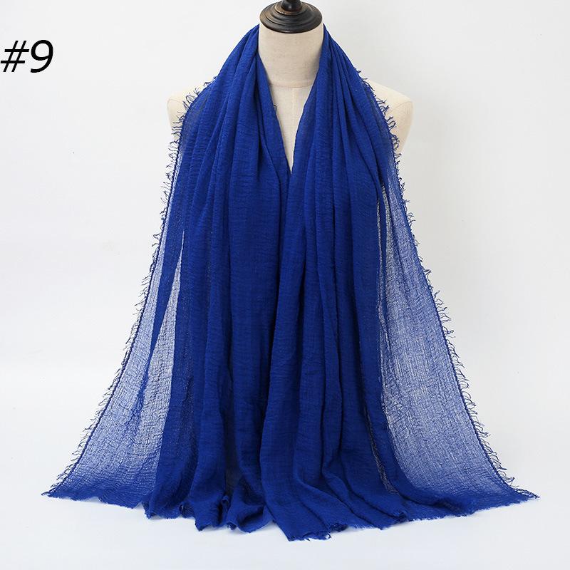 Solid Color Wrinkled Cotton-Linen Feel Women's Headscarf with Fur Edge