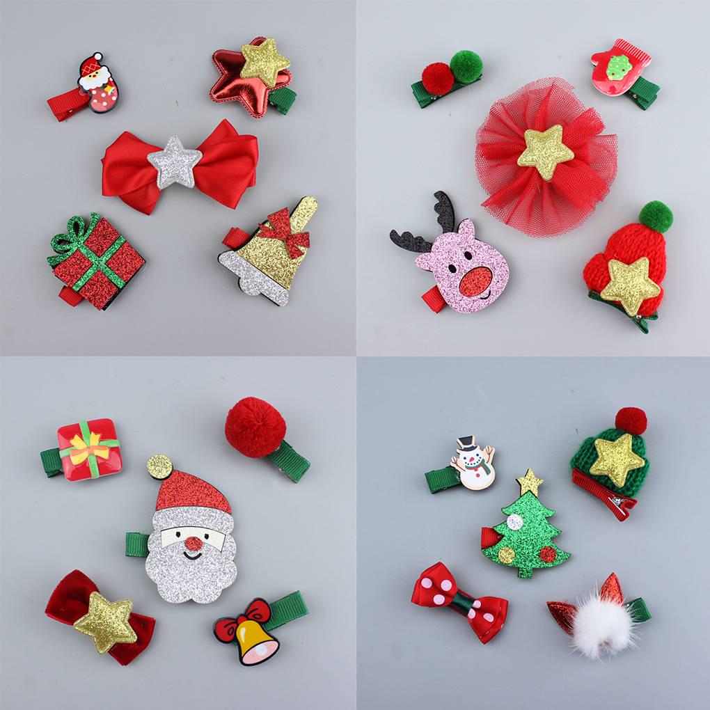 5pcs Christmas Hair Clip Hairpin Baby Girls Children Headdress Duckbill Clip Barrettes - Style 3