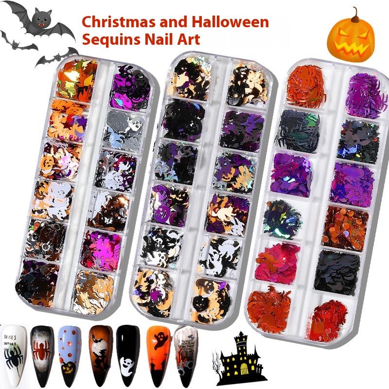 1 Box Halloween Ghost Pumpkin Shape Holographic Festival Glitter Sequins For Diy Making Art Craft Nail Decoration Accessories