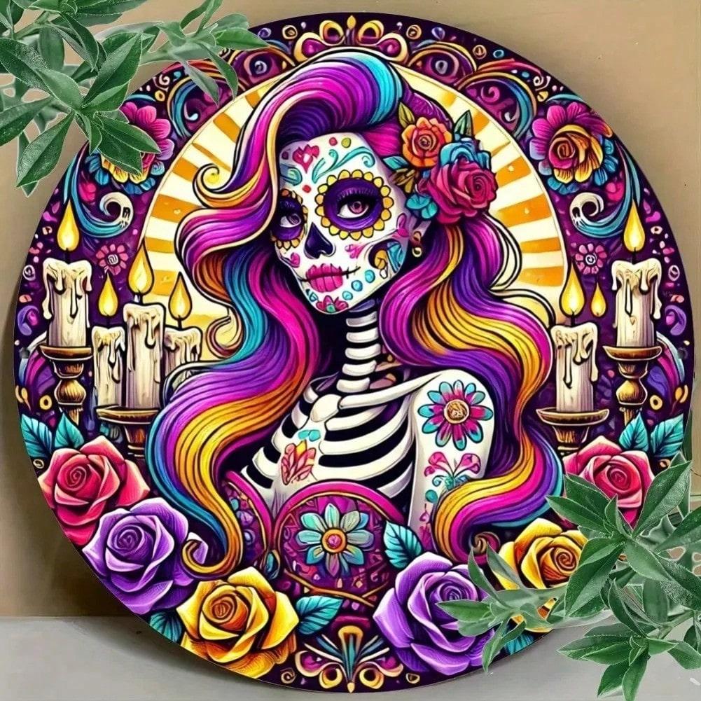 

Vintage Mexican Sugar Skull Metal Tin Sign Wall Decor 20x20 різнокольоровий