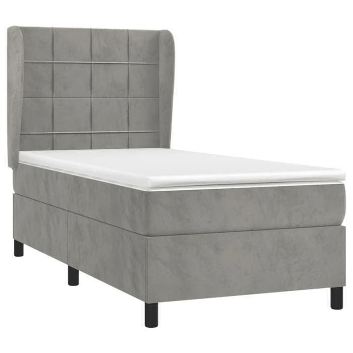 3129189 vidaXL Divan Bed and Mattress Light Grey 90x200 Cm Velvet