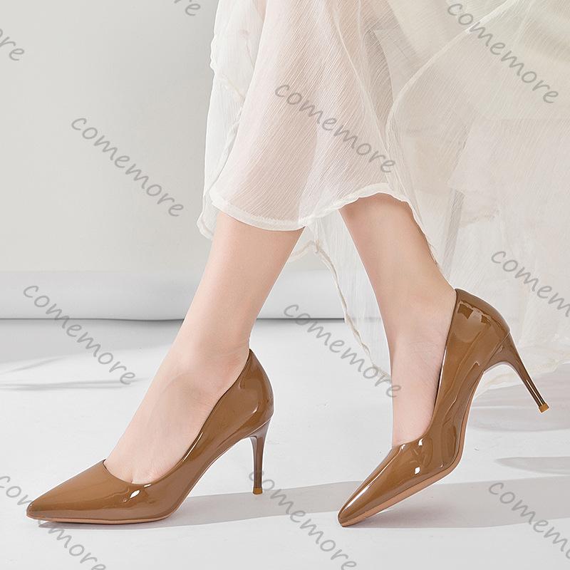 Comemore Pointed Toe Pumps Patent Leather Dress Women Shoes Professional High Heel Temperament Stiletto Heels Work Single Shoes