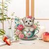 2D Flat Teacup Puppy Print DIY Diamond Painting Desktop Ornaments Kit Diamond Painting Desktop Decorations Bedroom Table Decor