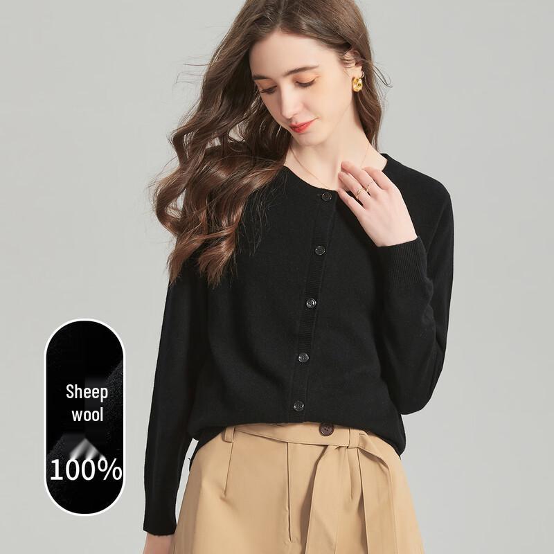 Snowforte Women's Pure Wool Crew Neck Knit Cardigan