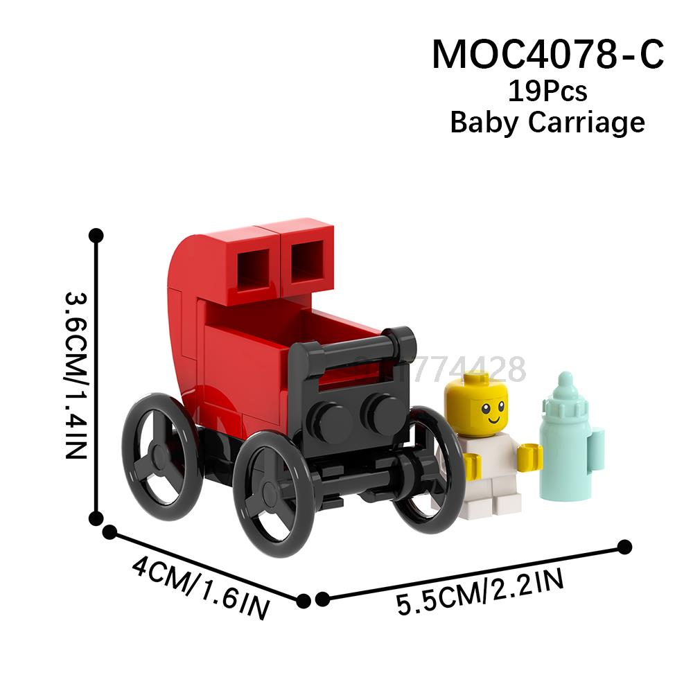 MOC4078 City Series 19Pcs MOC Blocks Baby Stroller Pram Compatible With Figures DIY Building Blocks Kids Toys For Children Gifts
