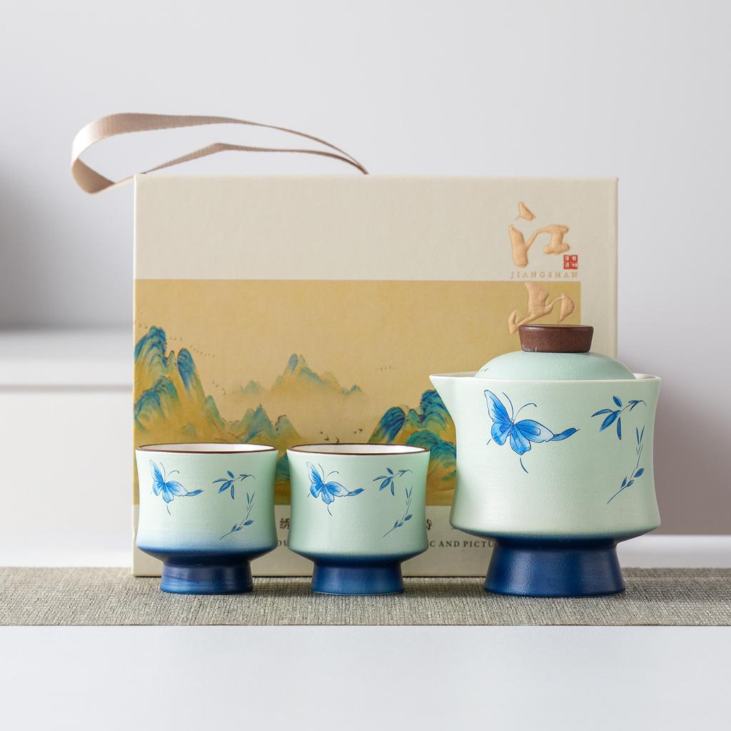 Merchandise Forbidden City Cover Bowl Kung Fu Tea Set Household High Foot Small Tea Bowl Literati Travel Tea Set Business Gift Set