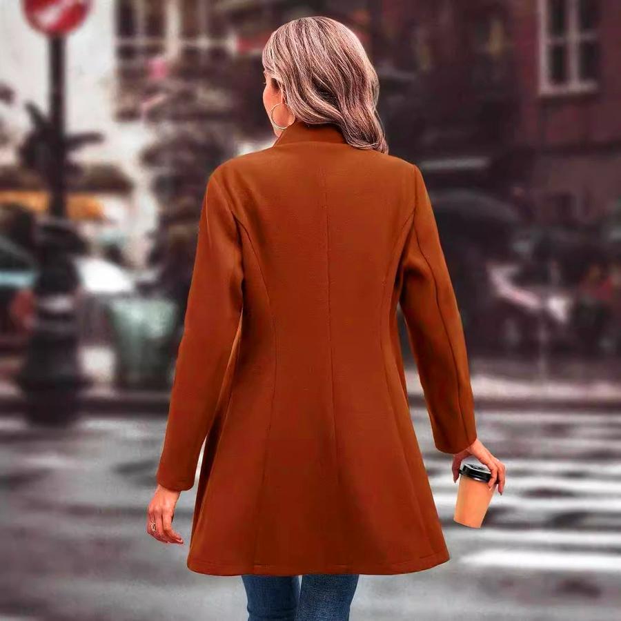 Abrigo de Lana Mezclada para Mujer, Estilo Nuevo Otoño Invierno, Cuello Alto, Corte Ajustado, Color Sólido, Moda, Temperamento