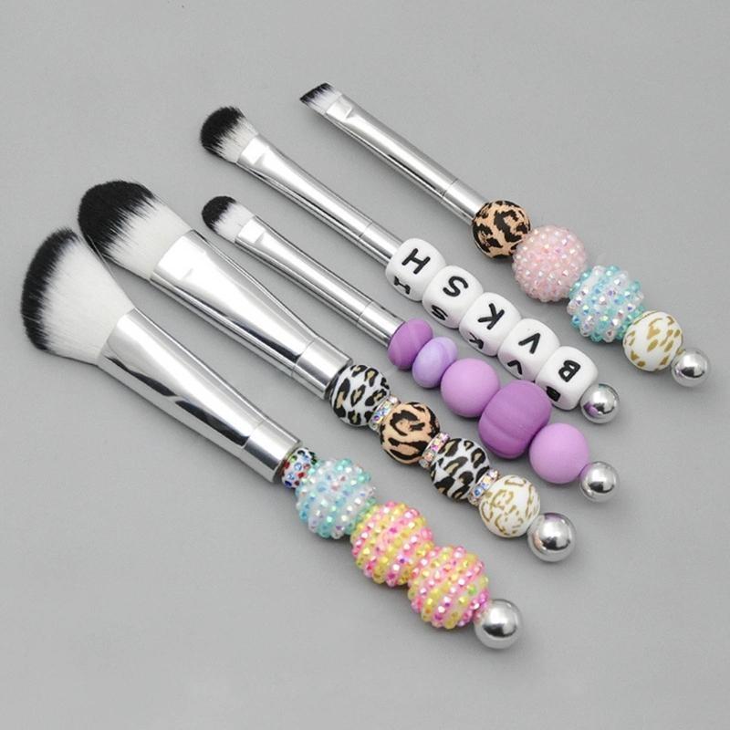 A52E Professional DIY Beaded Makeup Brushes Set Metal Handle Beadable Cosmetic Brush