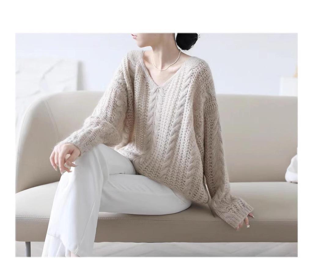 Women's Soft Mohair V-Neck Sweater - French Style, Lightweight Spring Knitwear