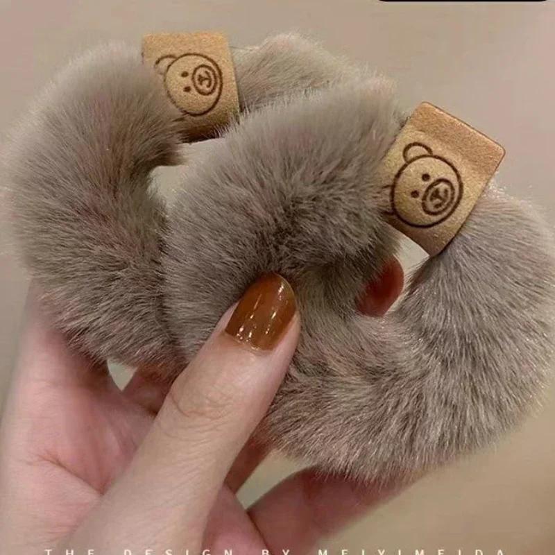 

2025 Новая Мягкая Плюшевая Резинка для Волос Корейская Толстая Высокоэластичная Повязка для Волос с Мишкой Аксессуары для Плетения Волос Головной Убор для Хвоста Скранчи