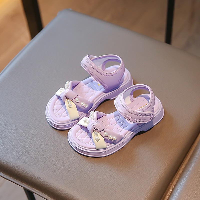Girls sandals summer 2025 new soft-soled beach shoes little girl open-toed non-slip shoes baby pearl princess shoes