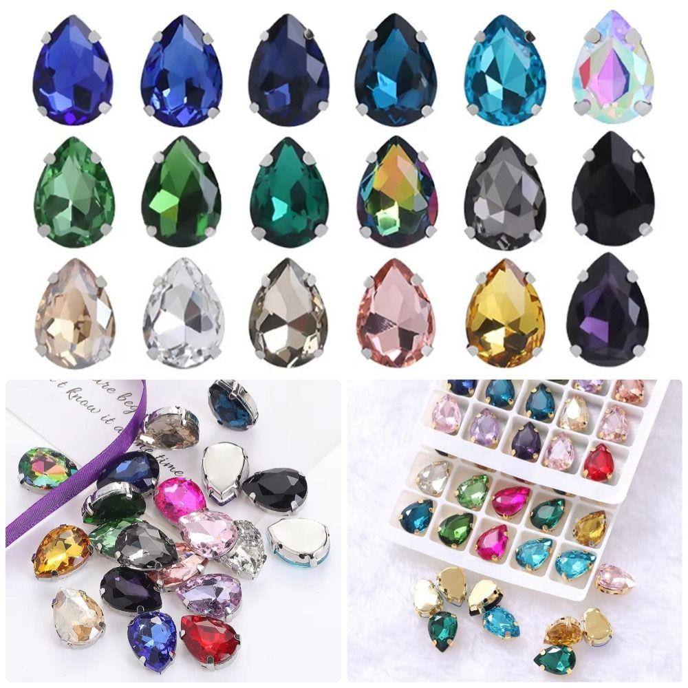 50Pcs/Pack Sew On Glass Crystal Stones Diamond Beads Ornament  DIY Garment Clothes Shoes