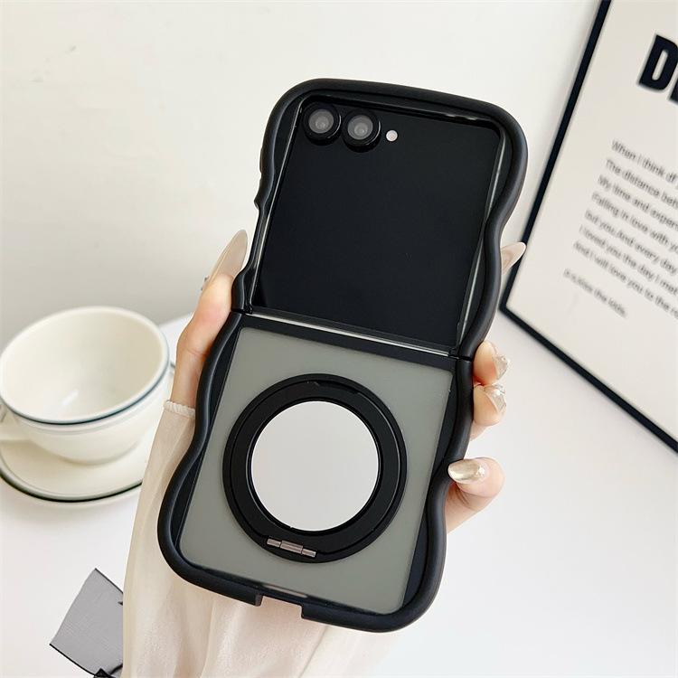 Applicable To Samsung ZFlip7 Rotating Mirror Holder Mobile Phone Case Skin Feeling Wave Zflip6/5 Folding PC Protective Case