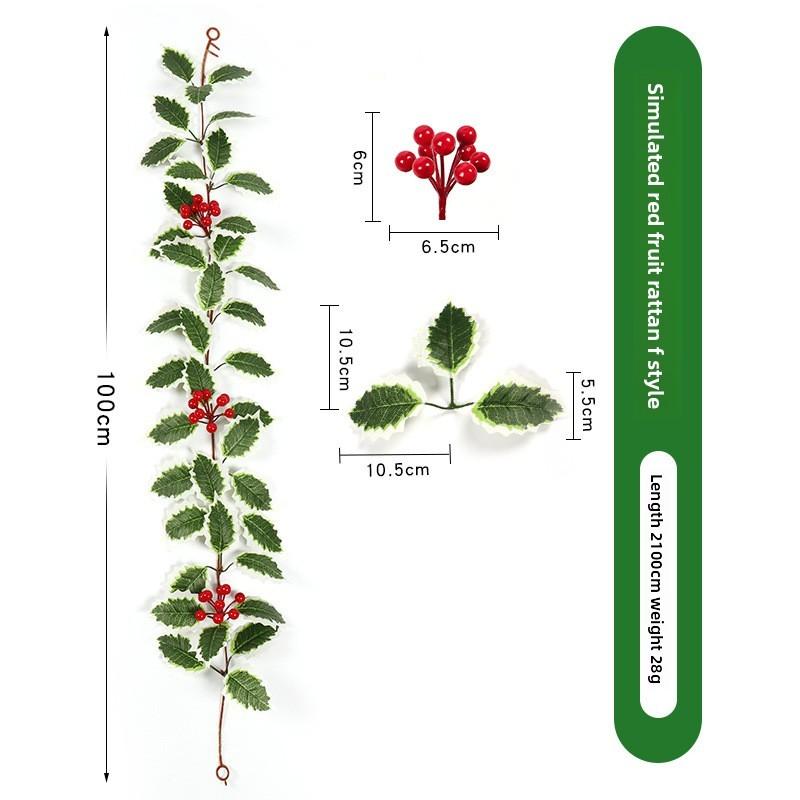 Christmas Simulation Red Fruit Vine With Artificial Pine Needles For Holiday Home Decor