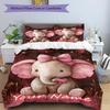 3PC Custom Name Pink Bow Elephant Night Bedding Set Duvet Cover Closure Includes 1 Duvet Cover & 2 Pillowcases for Bedroom