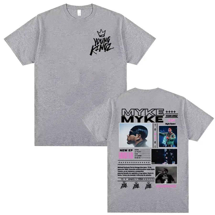 Rapper Myke Towers Young Kingz Album Graphics T Shirts Men Women Fashion Vintage Hip Hop Tshirt Casual T Shirt