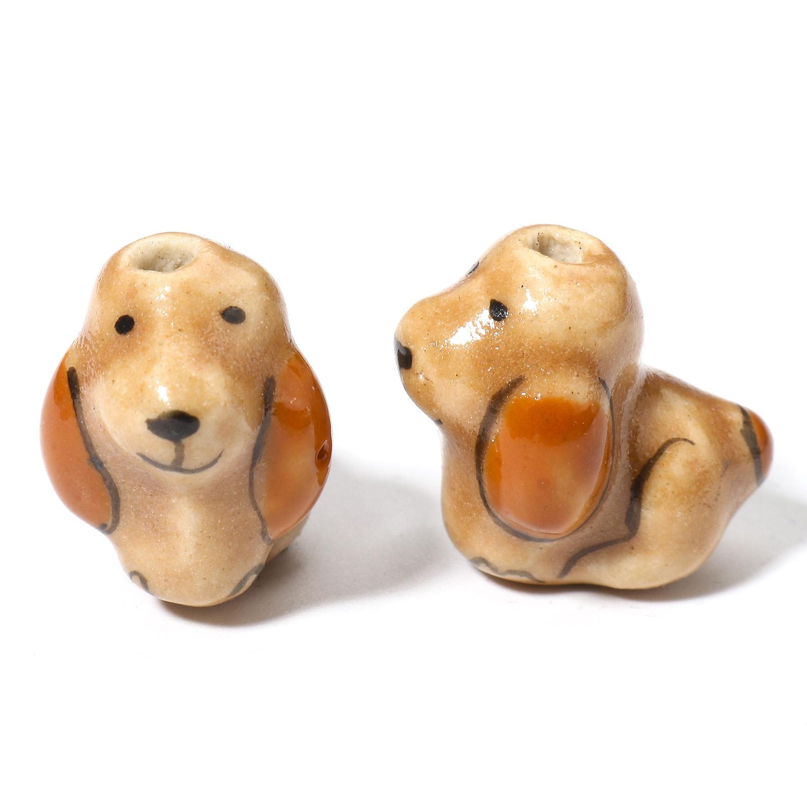 

3D Ceramic Beads Multicolor Dog Animal For DIY Charm Jewelry Making Accessories About 18mm x 12mm, Hole: Approx 1.8mm, 5 Piece коричневый