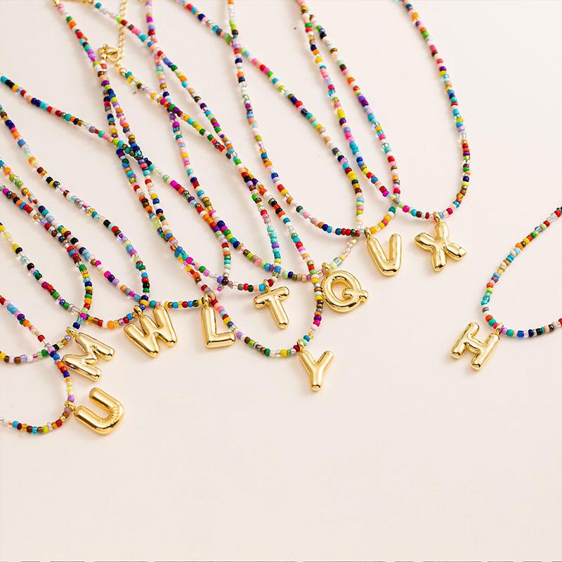 Stainless Steel Letter Pendant Necklace with Handmade Beaded Clavicle Chain G