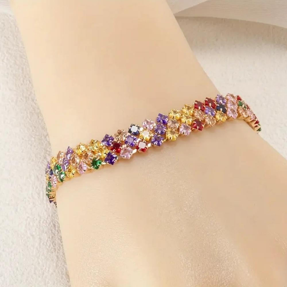 Charm Female Rainbow Zircon Stone Square Bracelet Gold Color Wedding Jewelry For Women