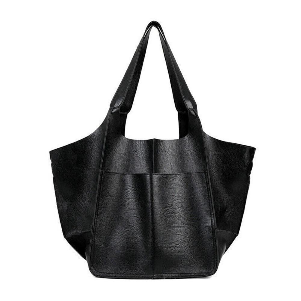

Multifunctional PU Leather Tote Bag High-capacity Luxury Shoulder Bags Vintage Solid Color Handbag Women чёрный