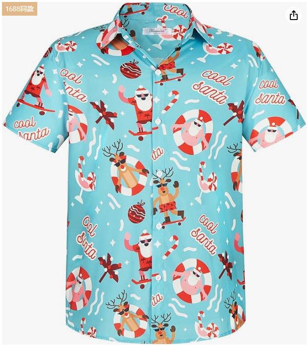 Summer Men's Beach Shirt Printed Hawaiian Short Sleeve Flower Shirt Boys