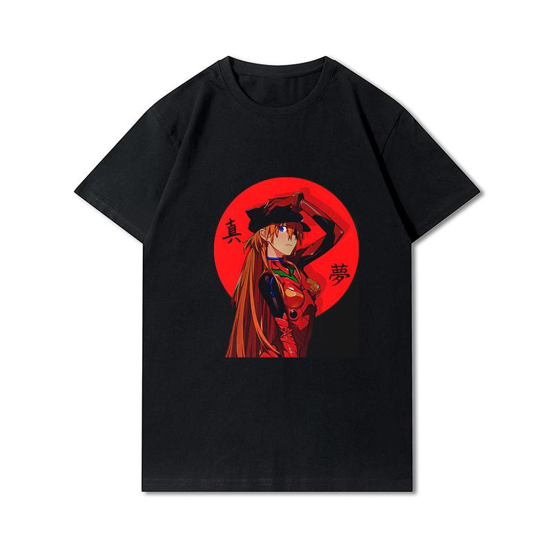 Herre Premium bomull Harajuku T-skjorte Evangelion Asuka Plakat Anime skjorte print T-skjorter Funny Style rundhals bomull T-skjorte Uformelle T-skjorter