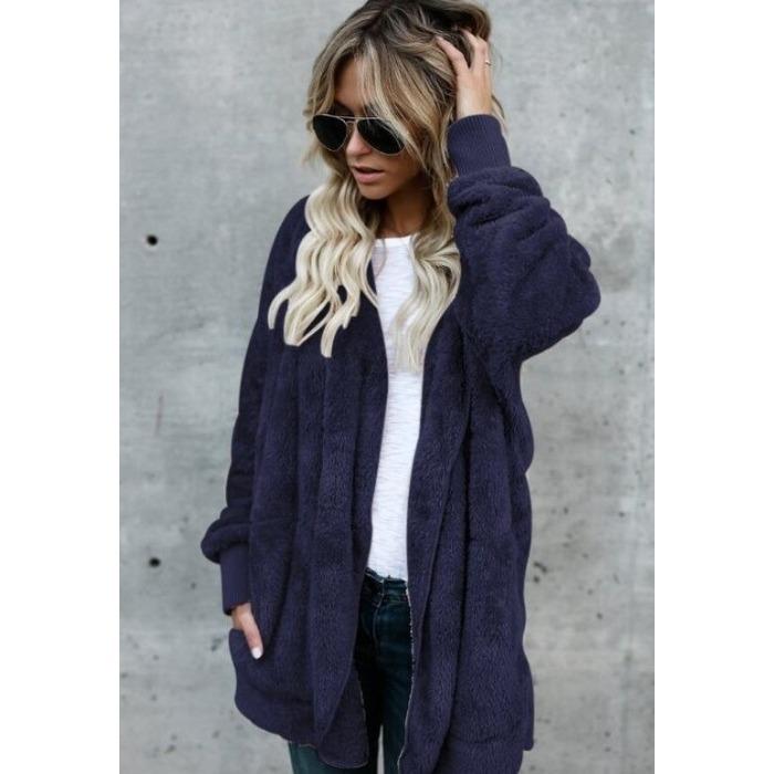 Ein mittellanger, beidseitiger Kunstpelzmantel für Damen, warme Wolljacke für Herbst und Winter