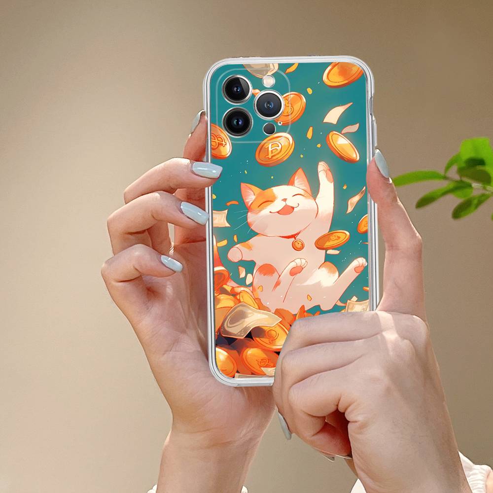Lucky Money Cat Phone Case For iPhone 17 16 15 14 11 12 13 Mini Pro XS Max Plus Funda Shell