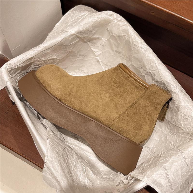 Retro thick-soled women's new small men are taller and thinner, and then zipper short boots.