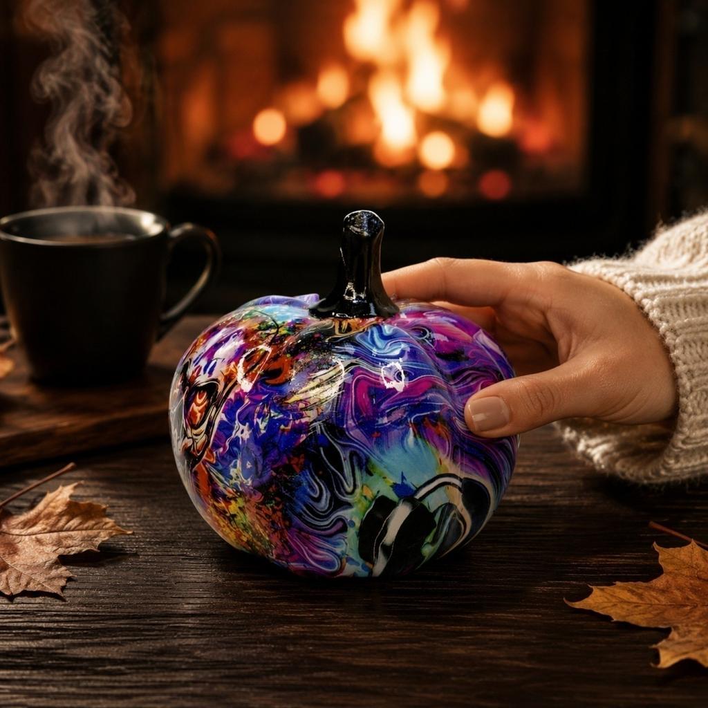 Glass Pumpkin Figurine Decorative Tabletop Ornament for Halloween and Day of the Dead Festival Holiday Party Home Decor Display