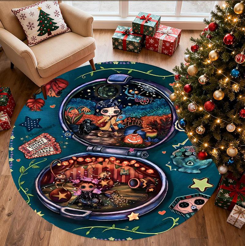 Coraline Pattern Round Rug, Indoor/Outdoor Mat, for Picnic, Gameroom, Bedroom, Office, Living Room, Home Decor Carpet, Birthday Gift