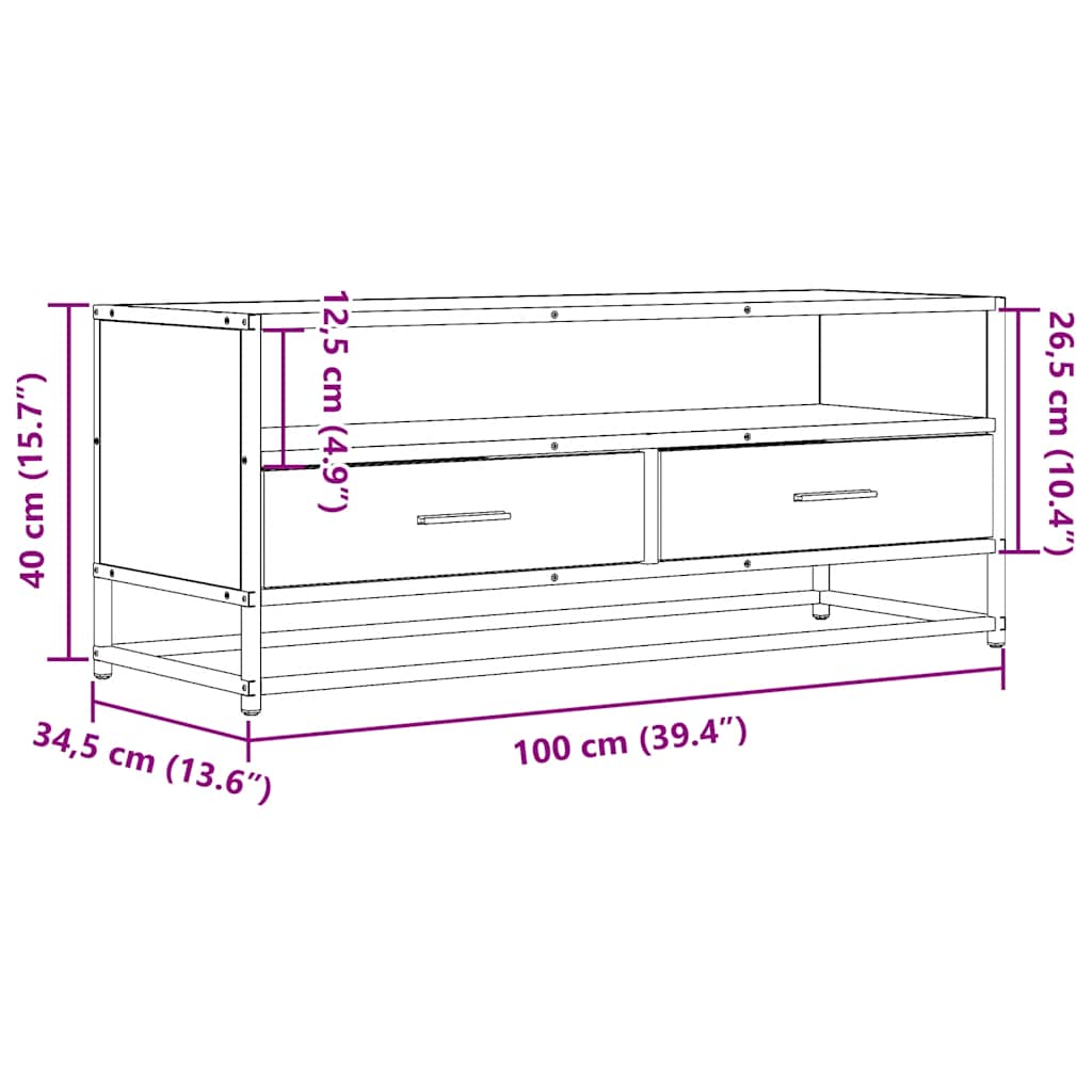 TV Cabinet in Sonoma Oak 100 x 34.5 x 40 cm Engineered Wood and Metal