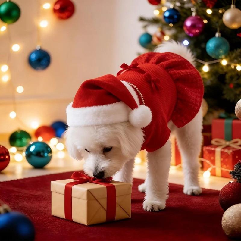 Dog Chinese New Year clothes red Xiaoxiangfeng festive wedding dress small dog pet thickened autumn and winter dress