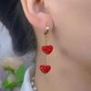 Luxury Full Rhinestone Heart Fringed Earrings for Women Sweet Cute Red Ball Tassel Long Earrings Girls Daily Party Jewelry Gift