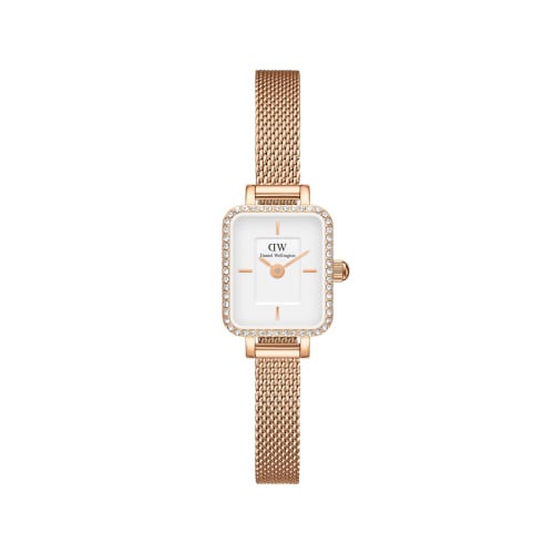 Daniel Wellington DW Women's Quadro Mini Lumine Bezel Watch In Melrose RG White. A Sophisticated, Elegant Luxury Timepiece. A Popular Gift.