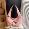 PU Hobo Bag Women's Fashion Shoulder Tote with Stud Detail Soft Texture Casual Everyday Handbag