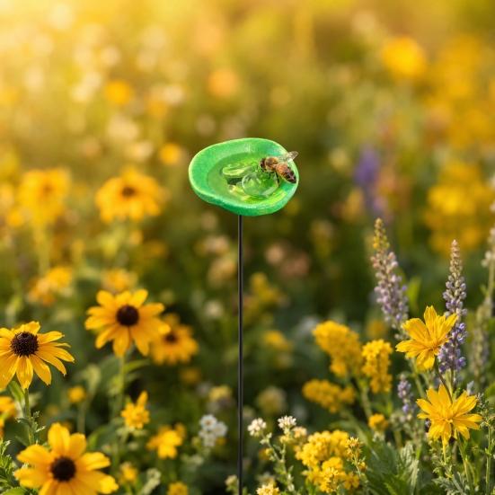 Garden Pollinator Cup Bee Drinking Cup Bee Watering Station with Stake Pollinator Water Feeder for Bees Butterflies Hummingbirds Outdoor Backyard