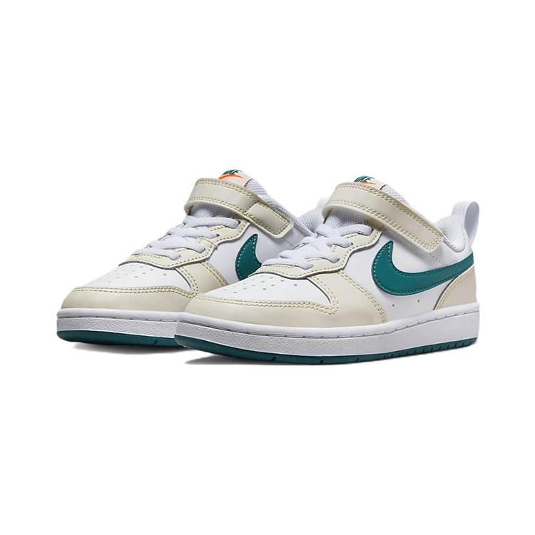 Nike Court Borough 2 Low Comfortable Low Top Kids' Skateboarding Shoes White Green Children Aged 3 7 Years Old BQ5451-017